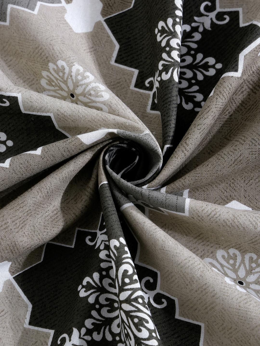 KLOTTHE Grey Ethnic Printed Fitted 400 TC Cotton King Bedsheet & 2 Pillow Covers