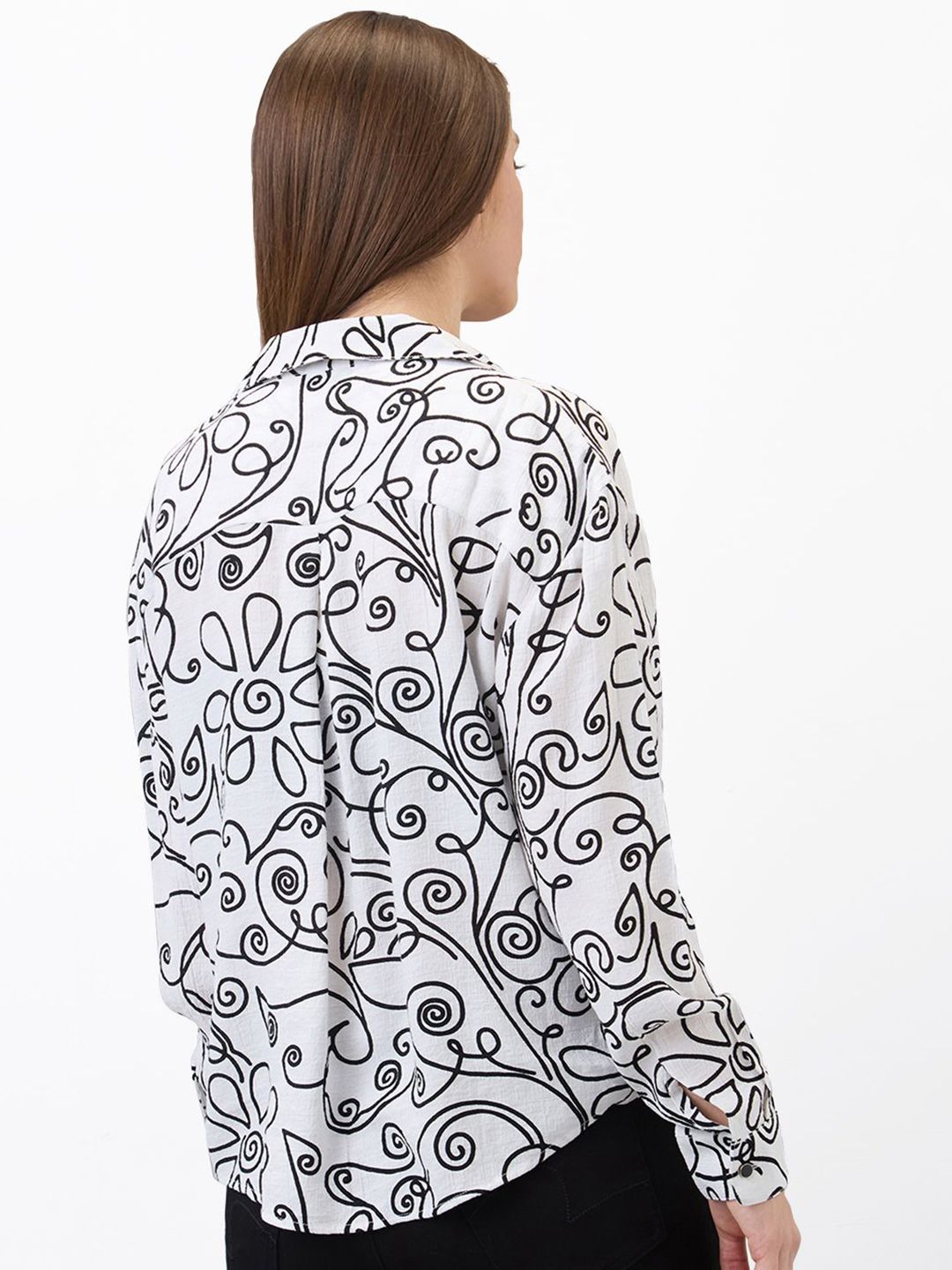 SPYKAR Women Printed Mandarin Collar Shirt Style Top
