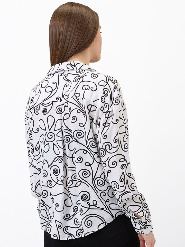 SPYKAR Women Printed Mandarin Collar Shirt Style Top