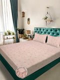 KLOTTHE Orange Geometric 300 TC King Fitted Bedsheet with 2 Pillow Covers