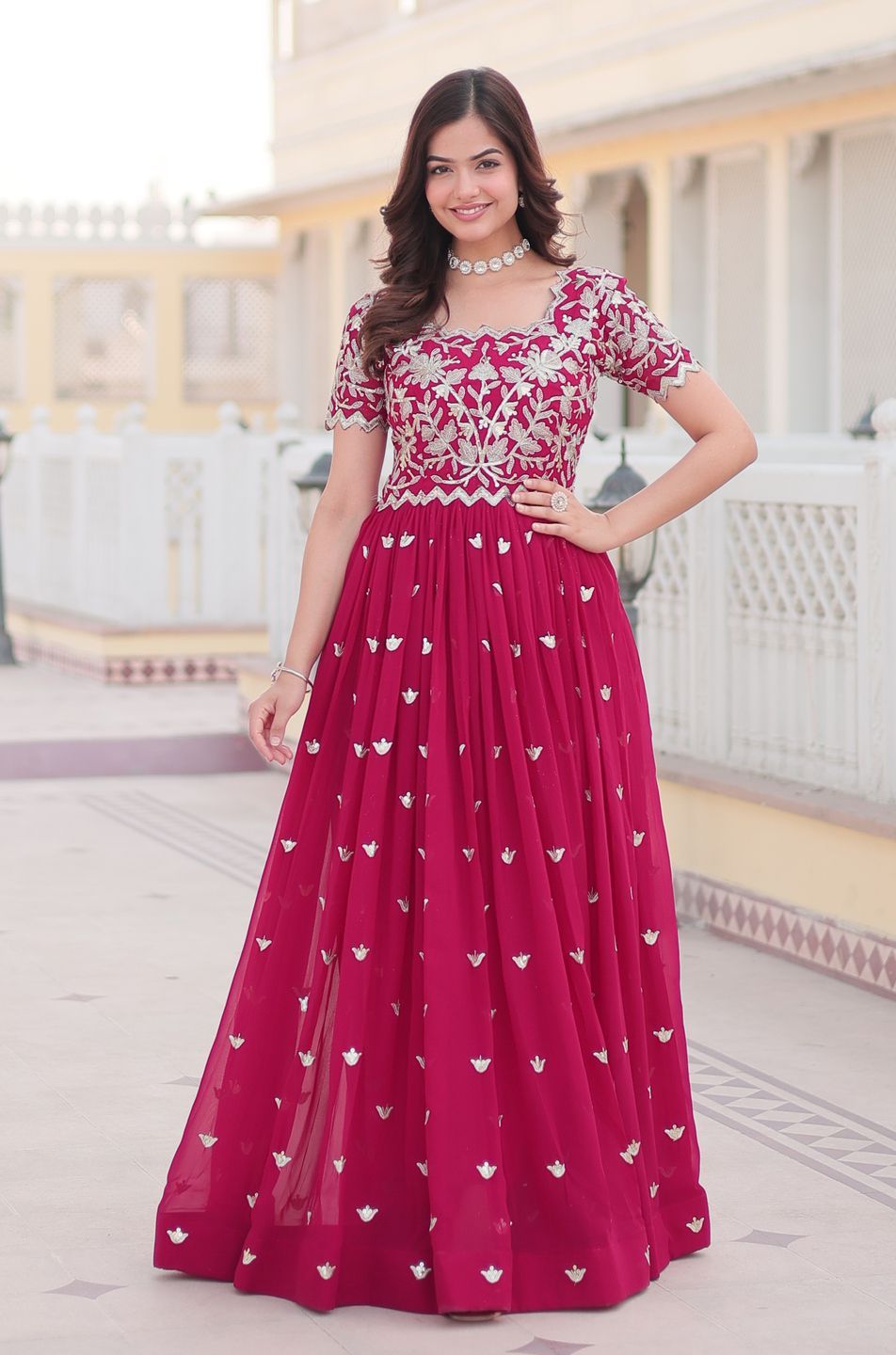 KALINI Women Georgette Embroidered Fit and Flare Ethnic Dress