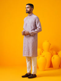 SOJANYA LUXE Cermin Kolar Mandarin Bersulam Geometrik Berfungsi Kurta Lurus Dengan Seluar