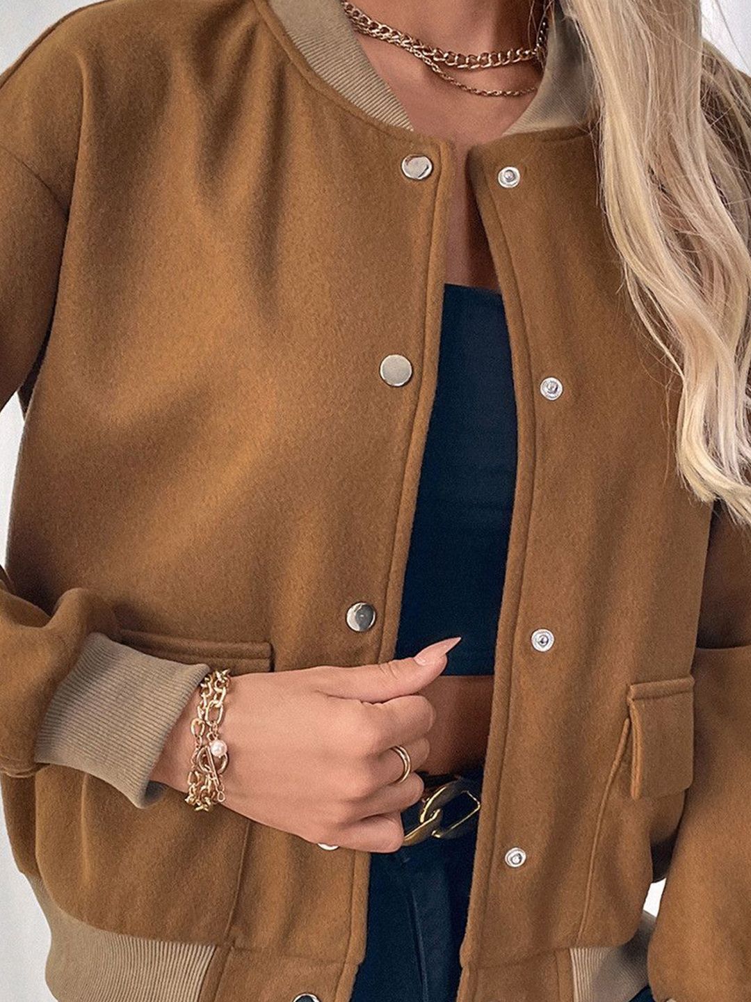 DressBerry Women Stand Collar Solid Casual Tailored Jacket