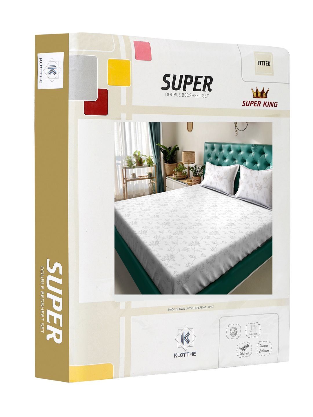KLOTTHE White Floral Fitted 400 TC Pure Cotton Super King Bedsheet With 2 Pillow Cover