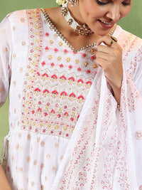 Libas Floral Embroidered Mirror Work Anarkali Kurta With Trousers & Dupatta