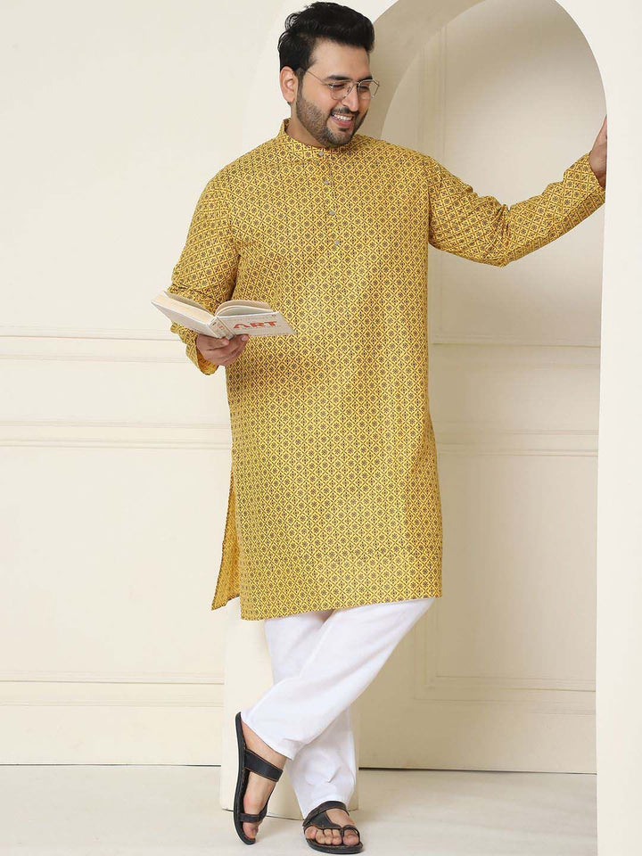 SOJANYA PLUS Floral Embroidered Thread Work Cotton Linen Straight Kurta with Pyjamas