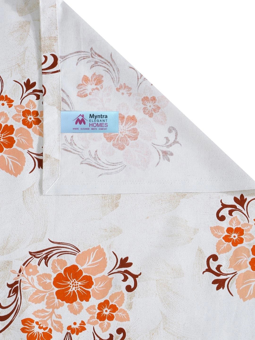 Myntra Elegant Homes White & Orange Floral 400 TC Single Bedsheet with 1 Pillow Covers