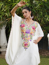 House of Chikankari Women Floral Embroidered Thread Work Indie Florals Crepe Kaftan Kurta