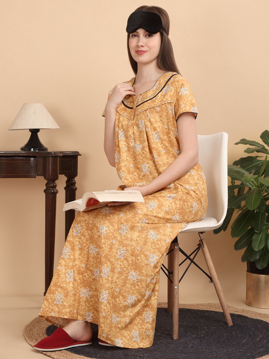 Sweet Dreams Women Printed Pure Cotton Maxi Nightdress