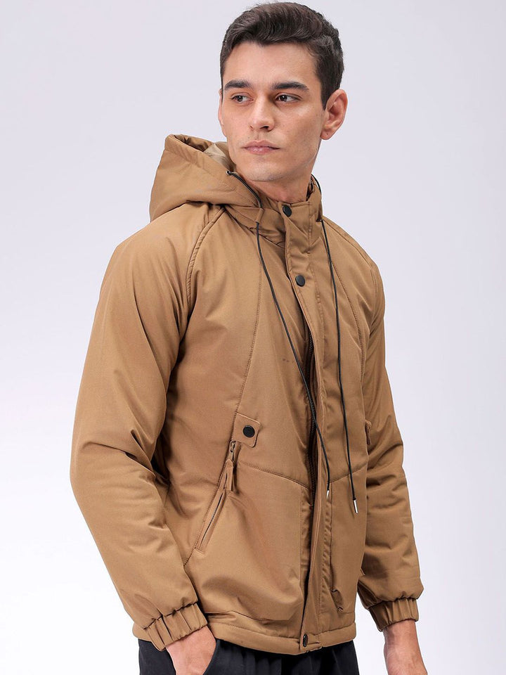 The Indian Garage Co Men Hooded Solid Puffer Utility Jacket