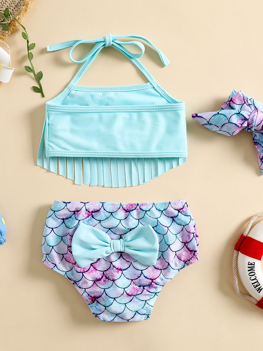YK Infant Girls Printed Top & Shorts Swim Set