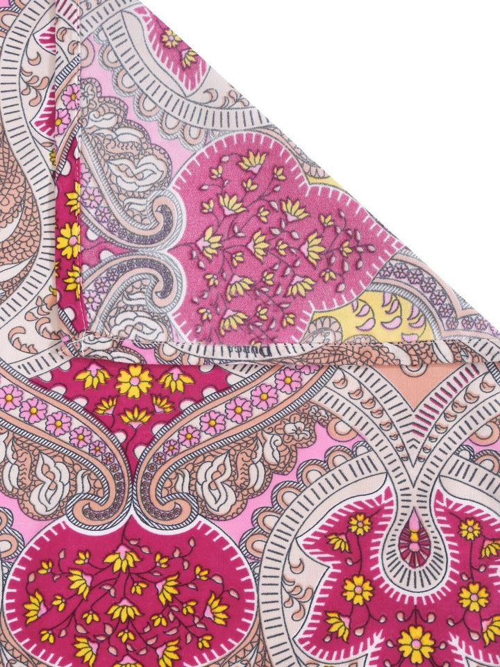 Myntra Elegant Homes Motif Etnik Merah Kapas 300 TC Cadar Halus King dengan 2 Sarung Bantal-98 x 89 inci