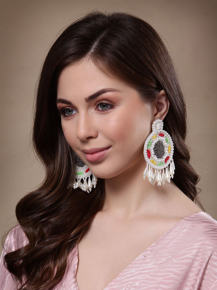 DressBerry Gold-Plated Contemporary Stone Studded & Beaded Drop Earrings