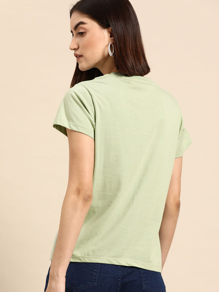 all about you Women Green Solid T-shirt