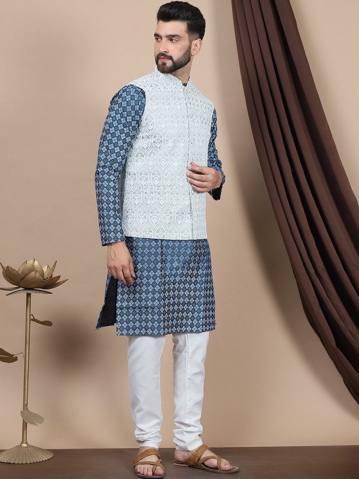 Anouk Teal Blue Ethnic Motifs Printed Straight Kurta with Churidar