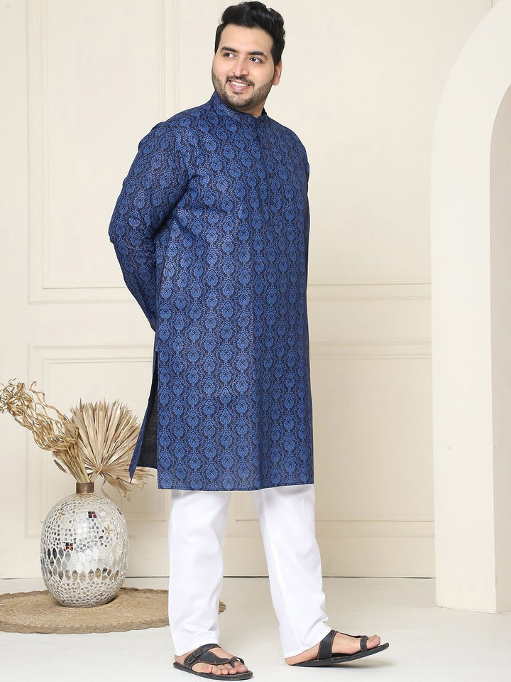 SOJANYA PLUS Ethnic Motifs Band Collar Straight Kurta With Pyjamas