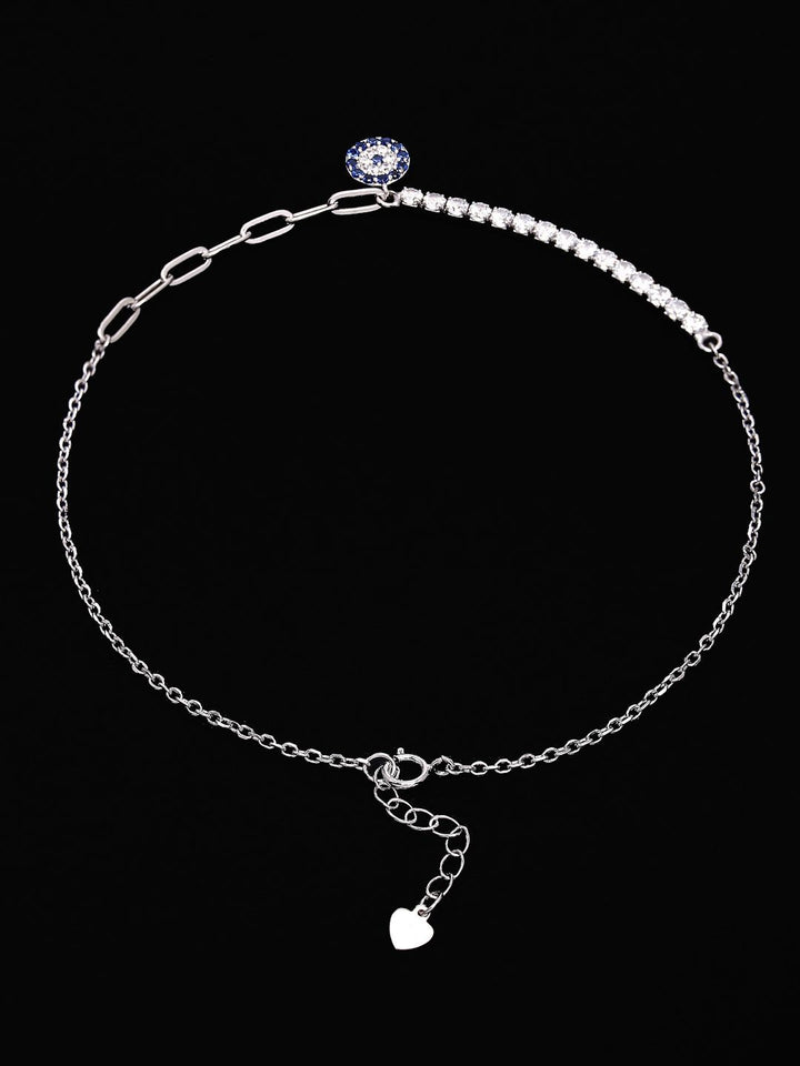 PANASH 925 Sterling Silver Rhodium-Plated Cubic Zirconia Studded Charms Bracelet