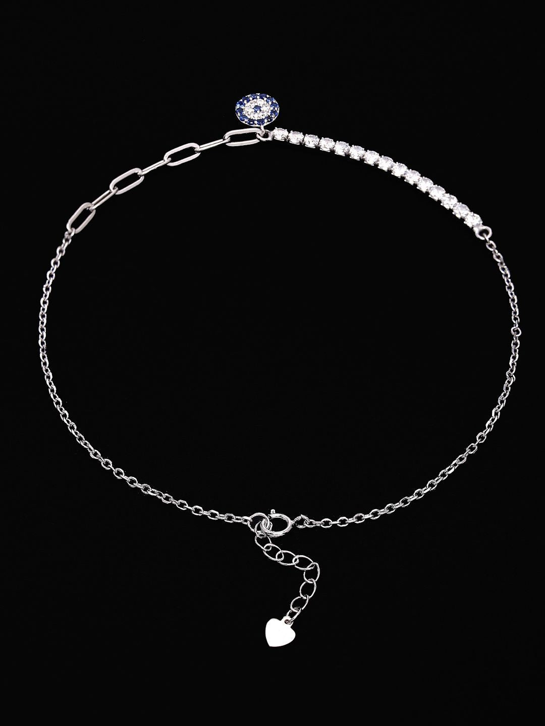 PANASH 925 Sterling Silver Rhodium-Plated Cubic Zirconia Studded Charms Bracelet