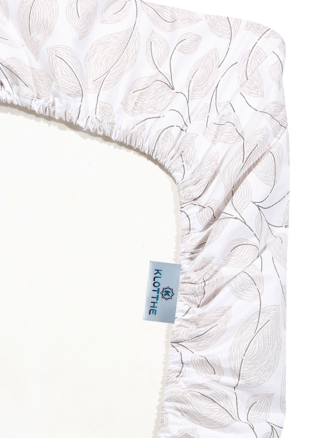 KLOTTHE White Floral Printed Fitted 400 TC Cotton Super King Bedsheet With 2 Pillow Covers