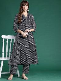 Indo Era Ethnic Motifs Printed A-Line Pure Cotton Kurta with Trousers