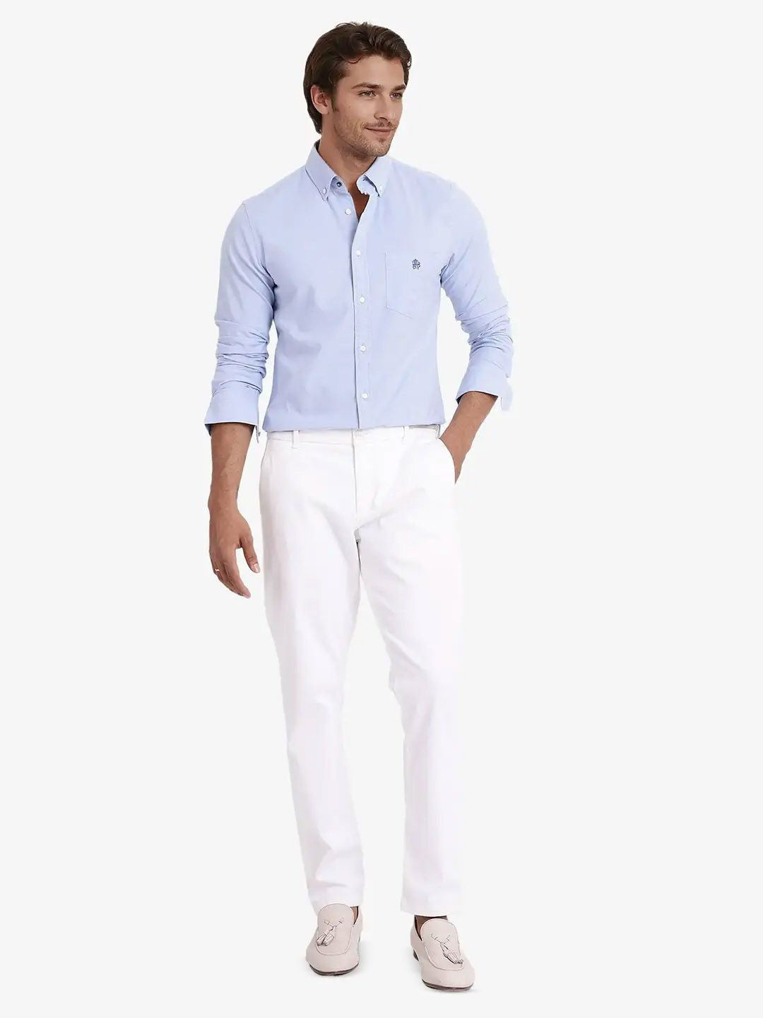 RARE RABBIT Men Comfort Spread Collar Solid Cotton Formal Shirt