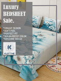 KLOTTHE White & Blue Floral Printed Fitted 300 TC King Fine Bedsheet With 2 Pillow Cover