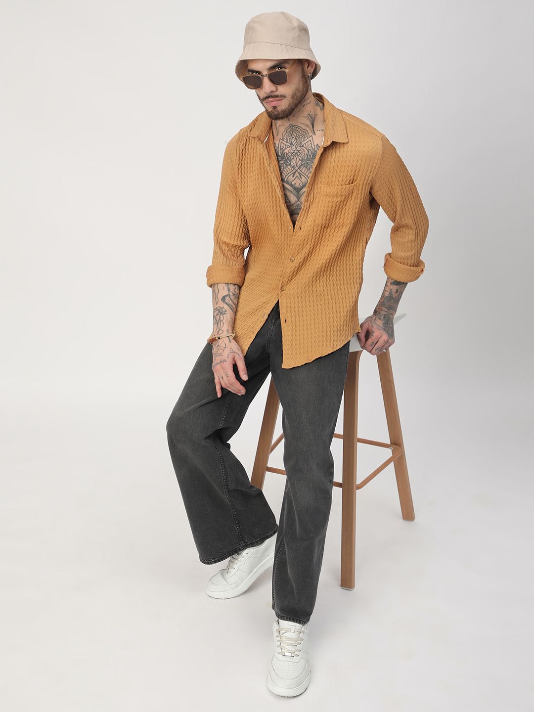VASTRADO Men Classic Fit Spread Collar Textured Casual Shirt