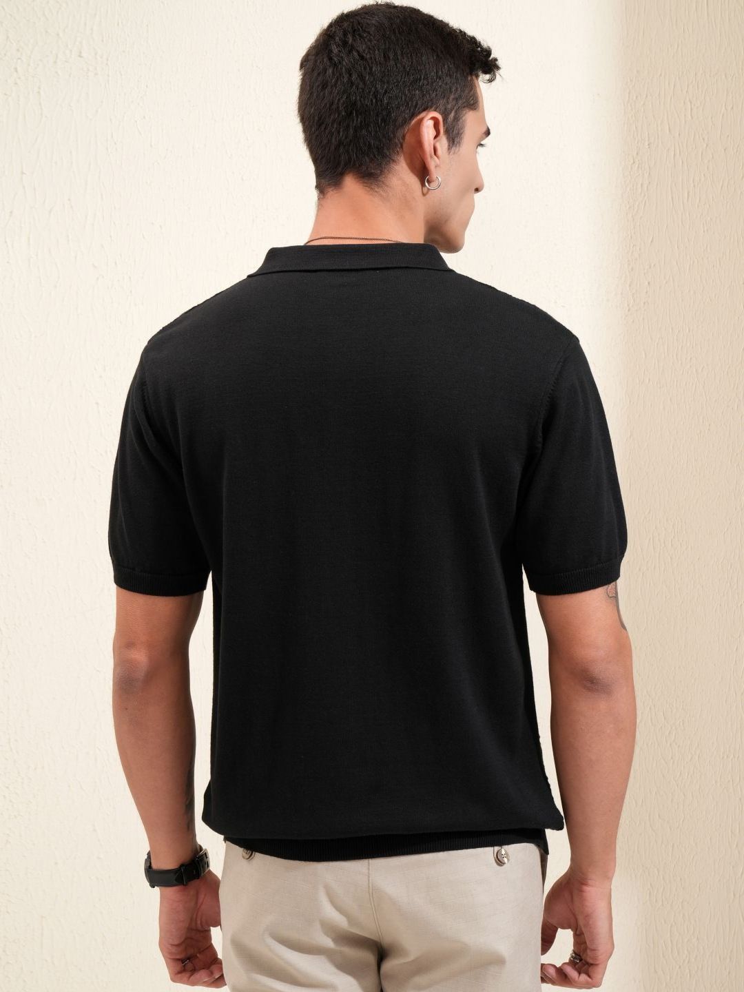 HIGHLANDER Men Self Design Polo Collar Cotton Relaxed Fit T-shirt