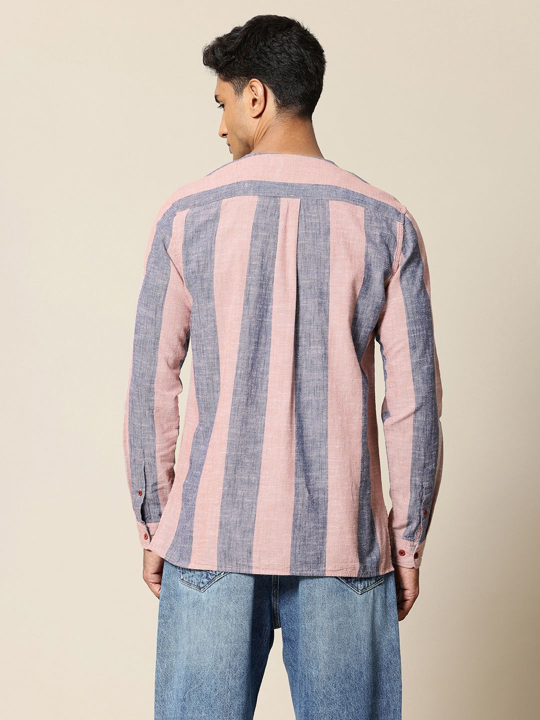 Mr Bowerbird Liberal Fit Self Striped Cotton Linen Casual Shirt