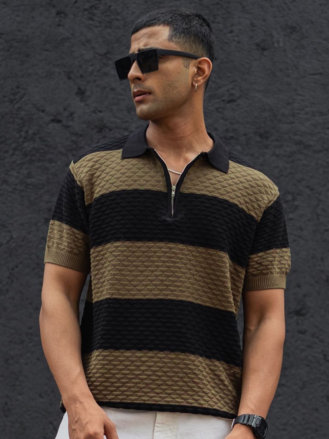 Powerlook Men Striped Polo Collar T-shirt