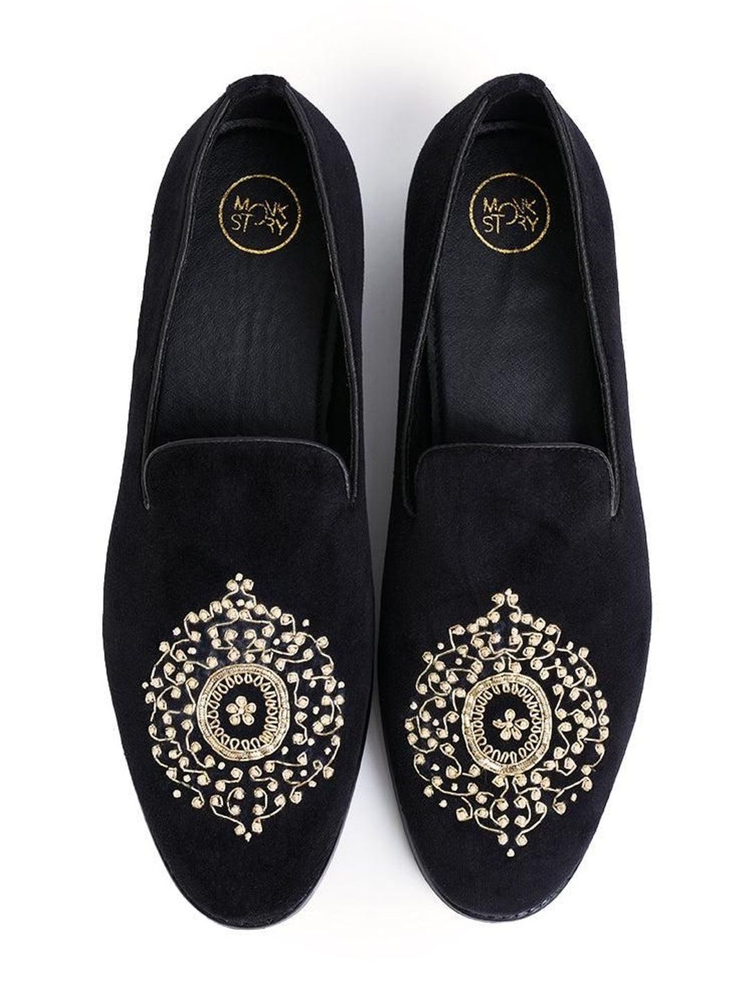 MONKSTORY Maharaja Zardosi Embroidered Slip-Ons - Black
