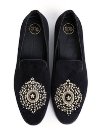 MONKSTORY Maharaja Zardosi Embroidered Slip-Ons - Black