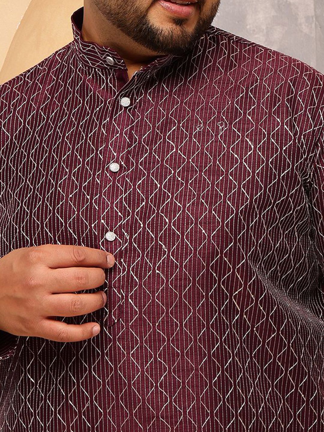 SOJANYA PLUS Men Geometric Printed Festive Silk Straight Kurta