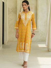 Rumah Wanita Chikankari Motif Etnik Sulam Benang Kerja Cetakan Indie Kurta