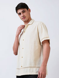SPYKAR Men Relaxed Fit Cuban Collar Textured Cotton Casual Shirt