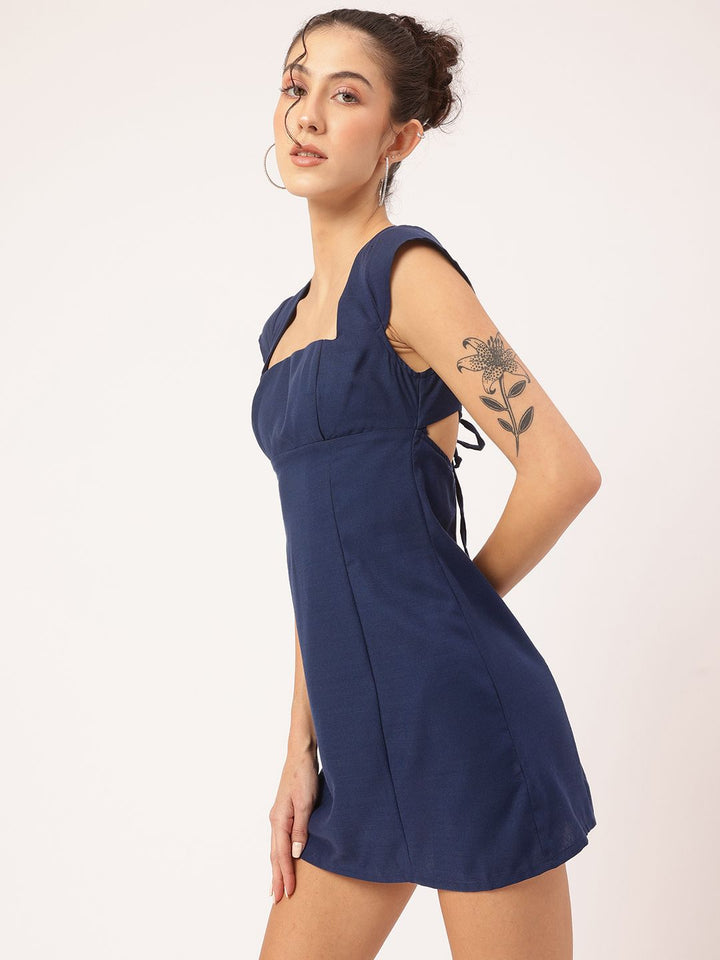 DressBerry Radiant & Raw Tie-Up Styled-Back Square Neck Mini Dress