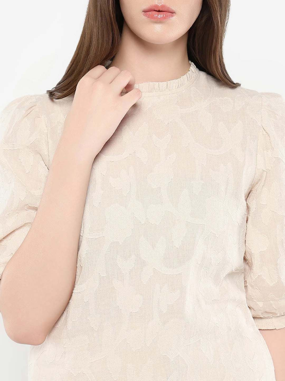 RAREISM Women Self Design Round Neck Cotton Top