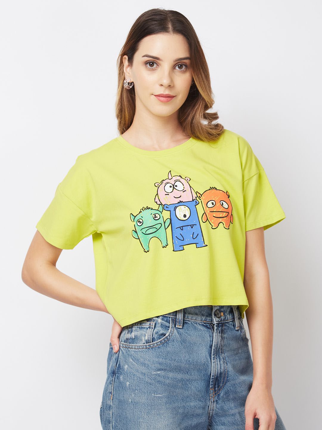 SPYKAR Women Graphic Printed Round Neck Cotton Boxy T-shirt