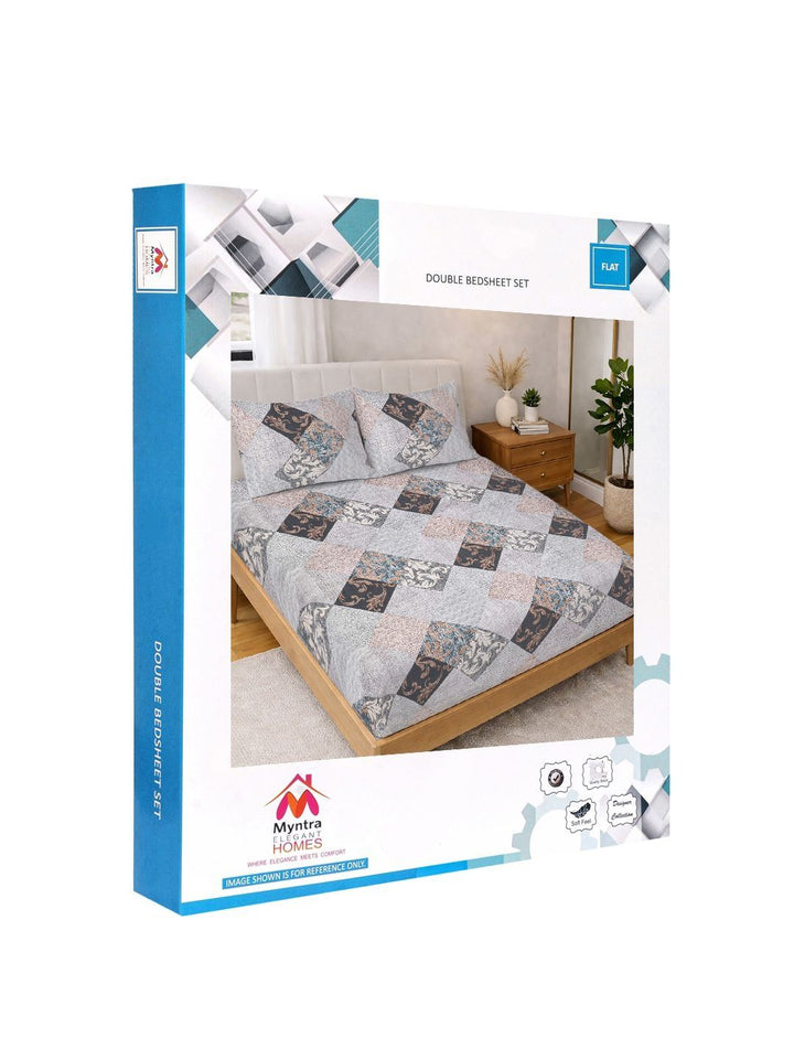 Myntra Elegant Homes Multicolor Geometric 300 TC King Double Bedsheet dengan 2 Sarung Bantal