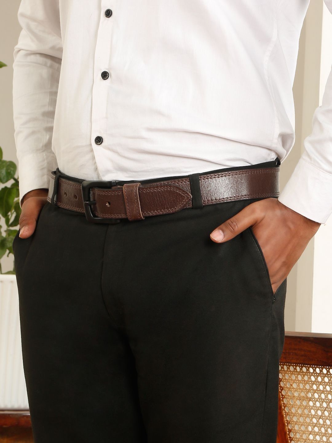 Teakwood Leathers Men Textured Leather Belt