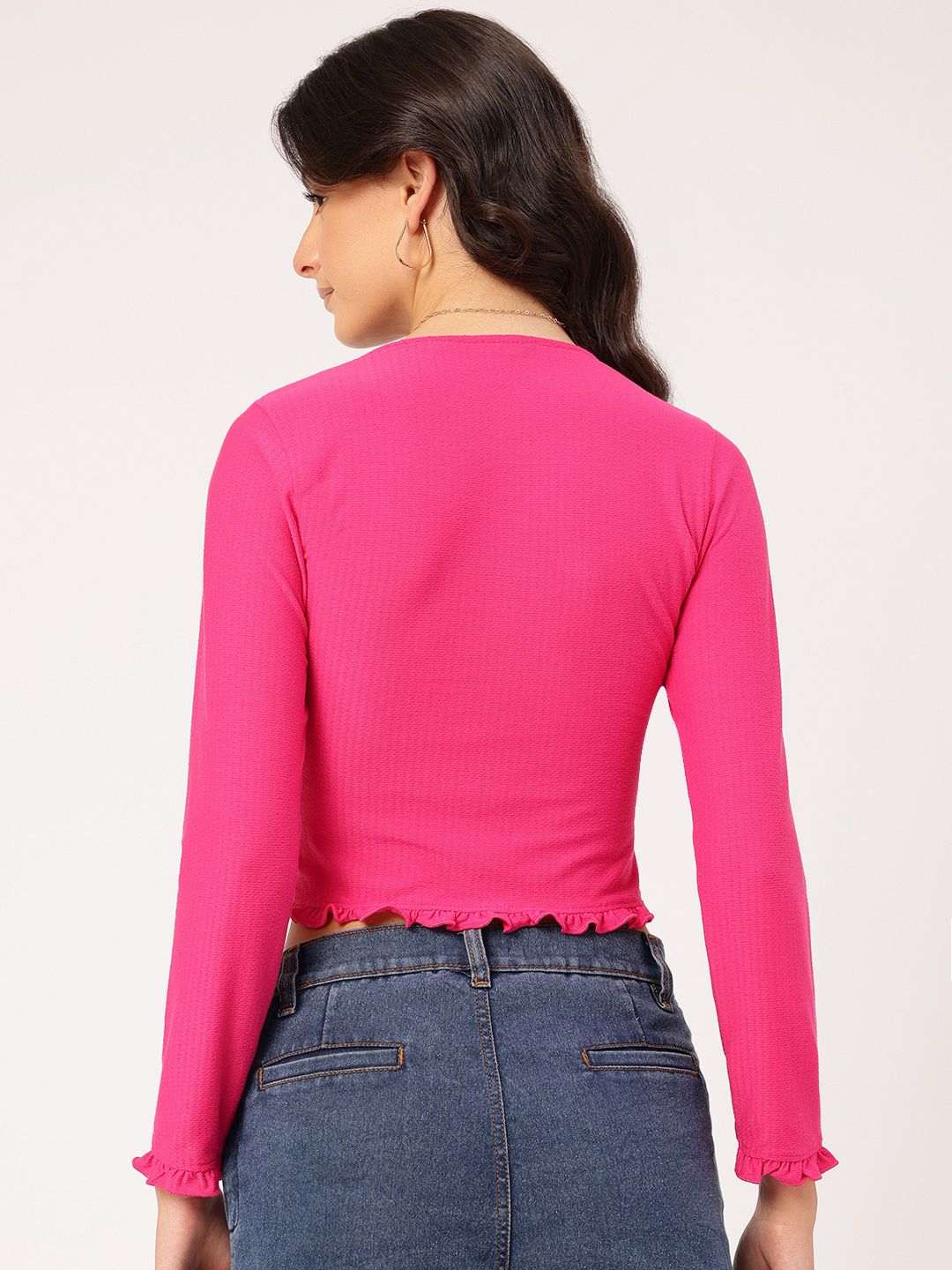 DressBerry Euphoria Essence Ruched Ruffled Textured Knit Crop Top