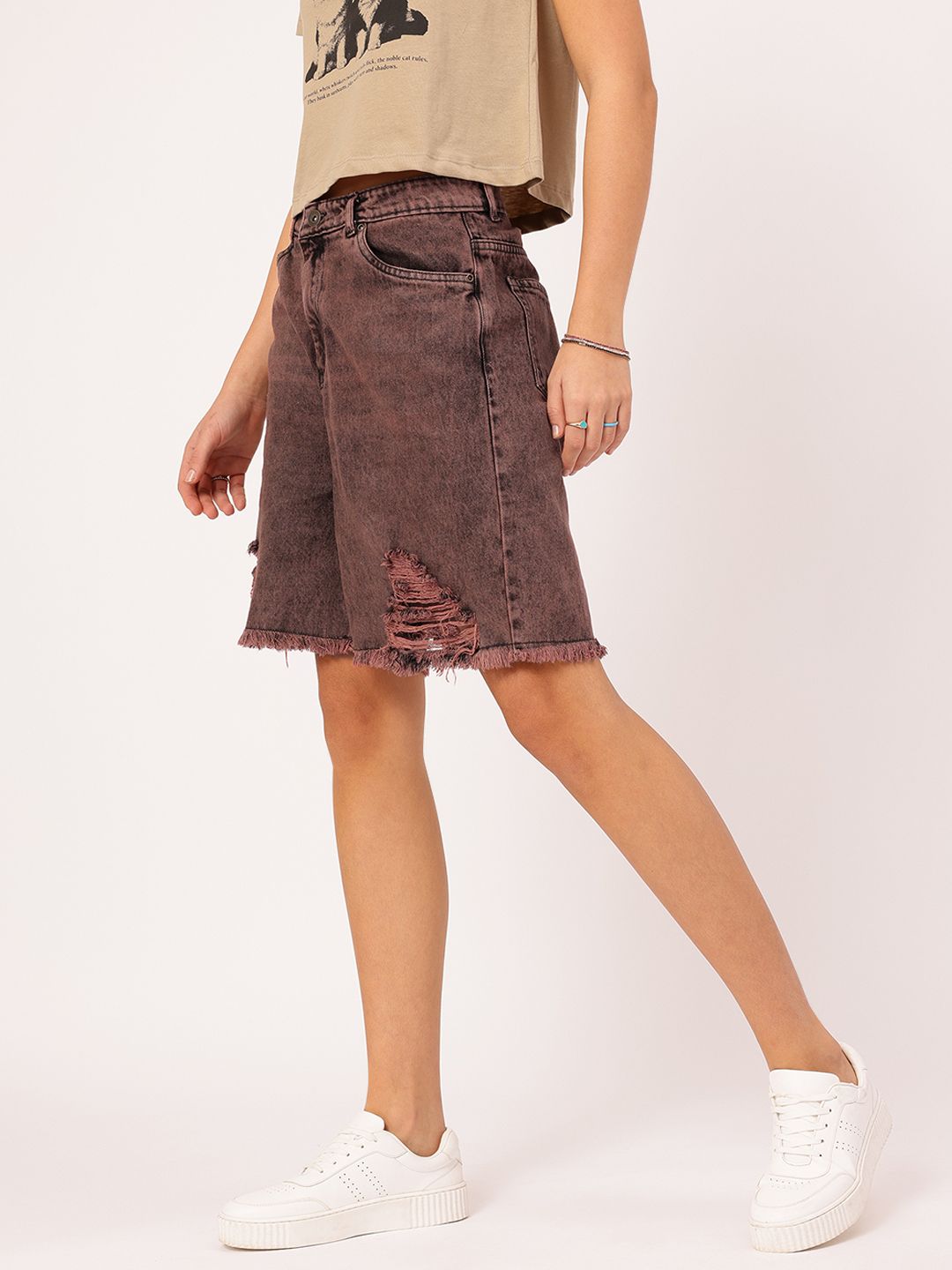 DressBerry Women Elevated Denim Frayed Ripped Shorts