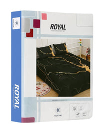 KLOTTHE Black Abstract Printed Flat 300 TC King Bedsheet Dengan 2 Sarung Bantal