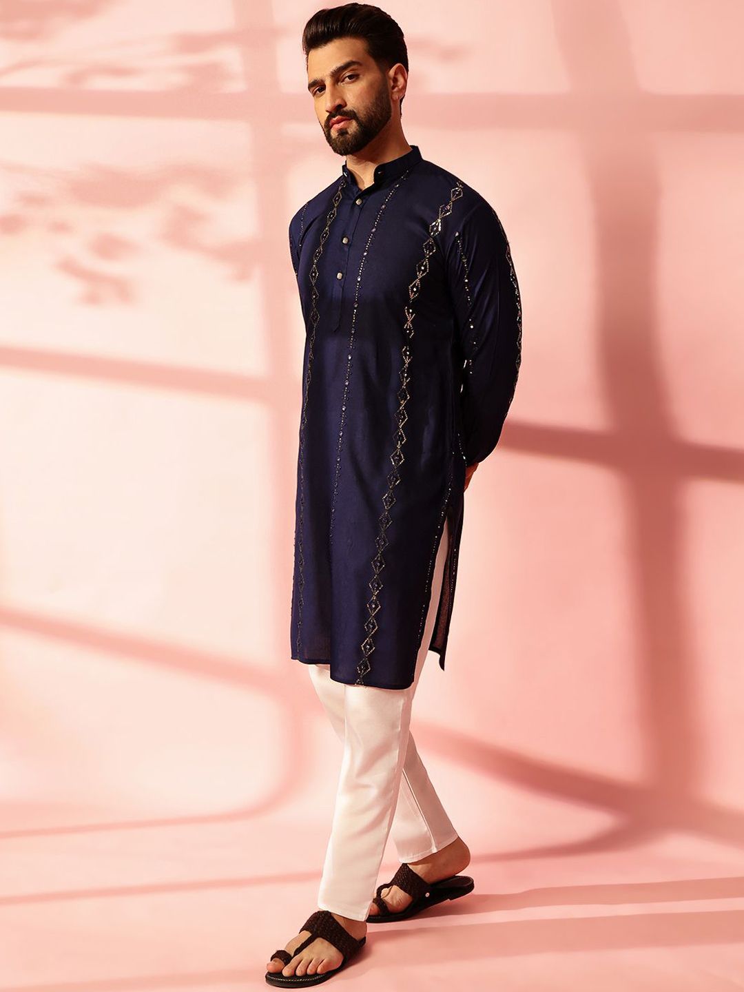 Anouk Men Embroidered Regular Mirror Work Pure Cotton Kurta with Pyjamas