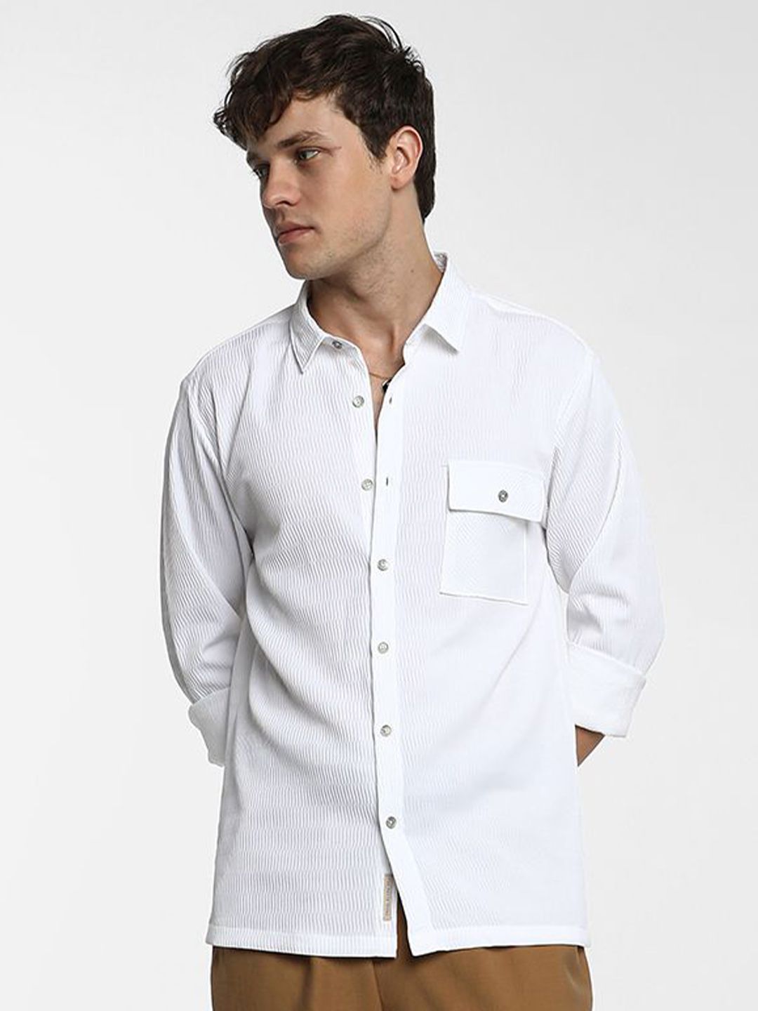 Campus Sutra Men Comfort Spread Collar Textured  Casual Shirt