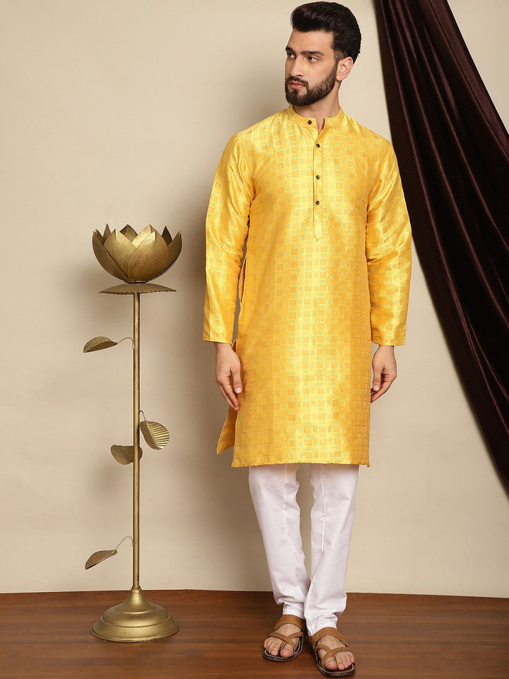 Anouk Geometric Woven Design Mandarin Collar Straight Kurta With Pyjama