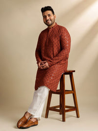 SOJANYA PLUS Embroidered Mandarin Collar Straight Pure Cotton Kurta