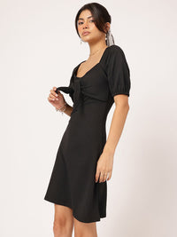 DressBerry Romantic Grunge Tie-Up Puff Sleeves Mini Dress