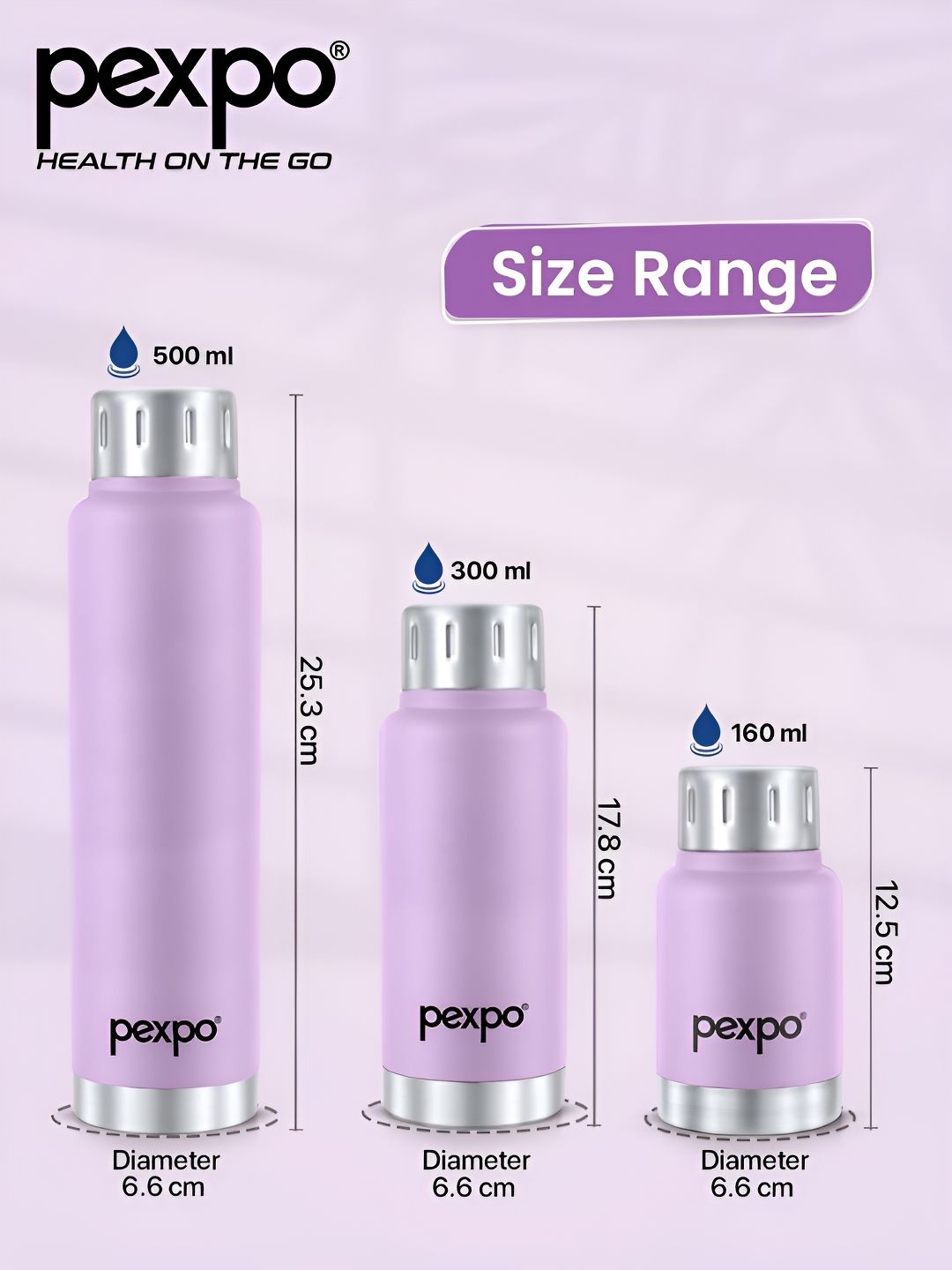 Pexpo Cameo Orchid Purple Thermosteel Hot & Cold Upto 6 Hrs Insulated Water Bottle 160ml