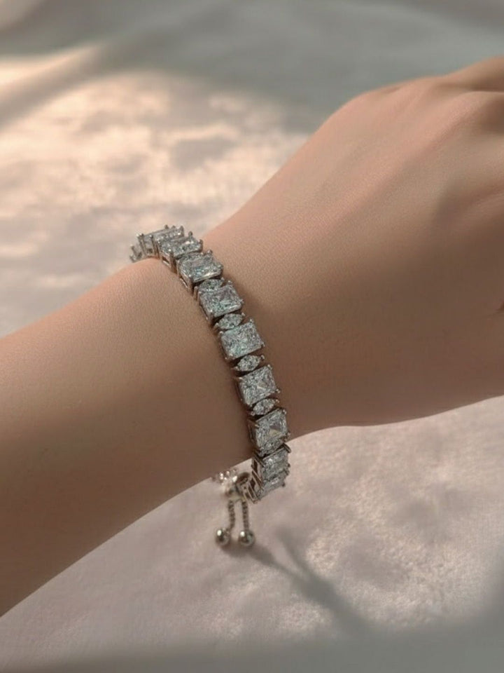 PANASH Women Brass American Diamond Silver-Plated Wraparound Bracelet